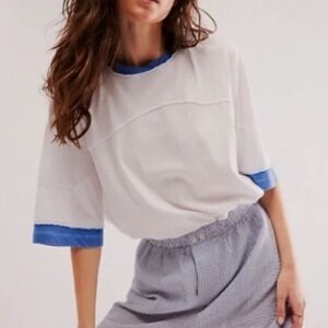 We The Free White Tee with Blue Trim